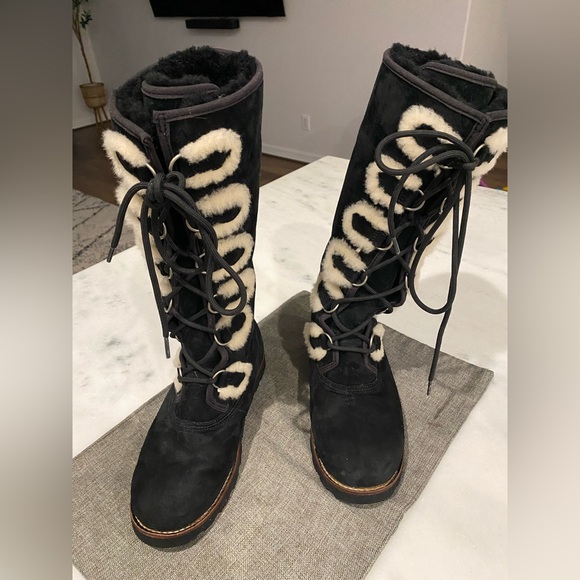 UGG Black Lace-Up Winter Boots - Picture 1 of 7